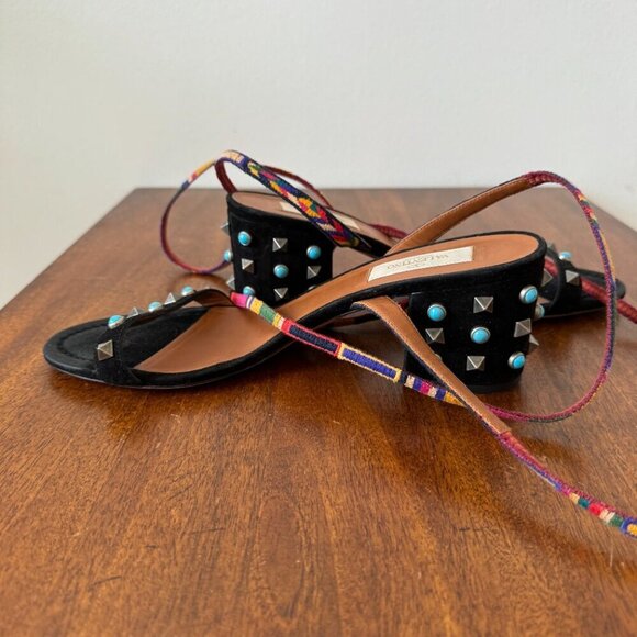 Valentino Rockstud  Multicolored Accents Black Suede Sandals - Picture 2 of 12